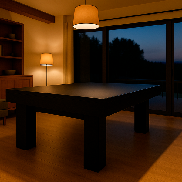 Mesa de pool multifunción convertida a mesa de comedor